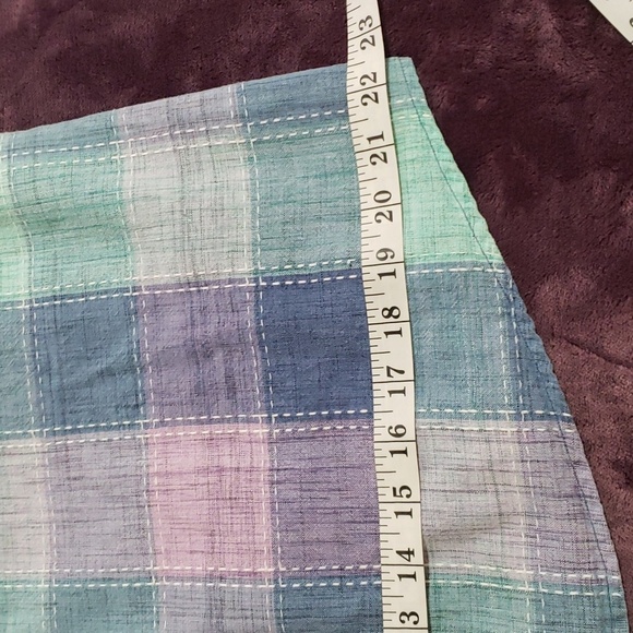 Keren Hart. Teal/Blue/Purple/Pink Plaid; Button up; Short Sleeve Top Size XL EUC - Picture 12 of 15